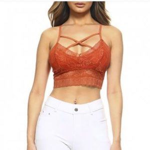 Lace Crisscross Bralette - Rust